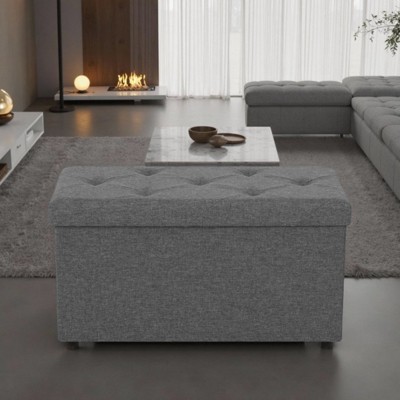 FURNIinspire Ottomans And Benches Storage Ottoman Modern Simple Storage Benches With Foam Padded Seat, Folding Foot Rest, Gray, 15"*43"*15"