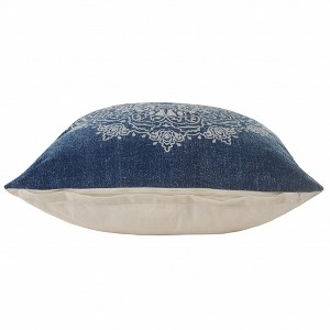 20" X 20" Blue And White 100% Cotton Geometric Zippered Pillow - 1 of 4