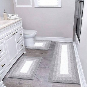 Bathroom Rug Set, Non - Slip Absorbent Mats, Plush Microfiber Bath Rug with, Machine Washable, Light Grey - 1 of 4