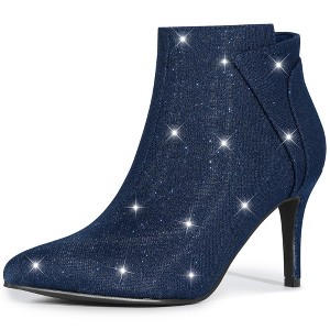 Allegra K Women's Glitter Pointed Toe Side Zip Stiletto Heel Ankle Boots - 1 of 4