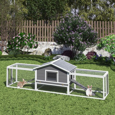 LAOTIES 2-Story Large Rabbit Hutch for Outdoor,Weatherproof Bunny Cage with Run,Lockable Doors,Pull-Out Tray And Asphalt Roof for Small Animals