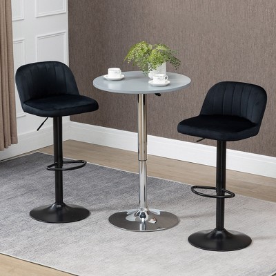 Velvet Counter Bar Stools Set of 2, Adjustable Height Barstool, Swivel Seat, Steel Frame, for Pub, Dining Room, Black