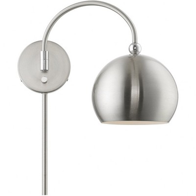 Stockton Modern Swing Arm Wall Lamp in Brushed Nickel with Polished Chrome