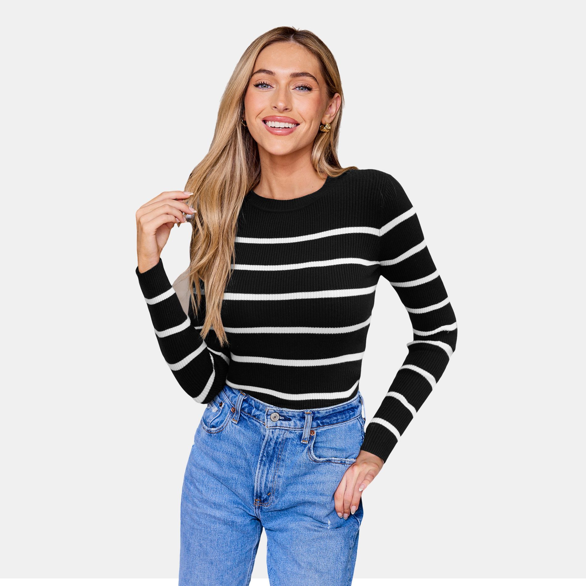 Women's Chic Striped Knit Sweater - Cupshe-L-Multicolored