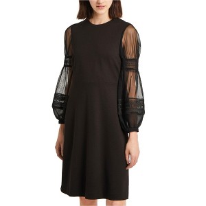 French Connection Womens Mesh Lace Bubble-Sleeve Shift Dress - 1 of 1
