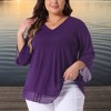 Women's Plus Size V Neck 3/4 Sleeve Double Layers Ruffle Chiffon Dressy Casual Blouses - Agnes Orinda - 2 of 4