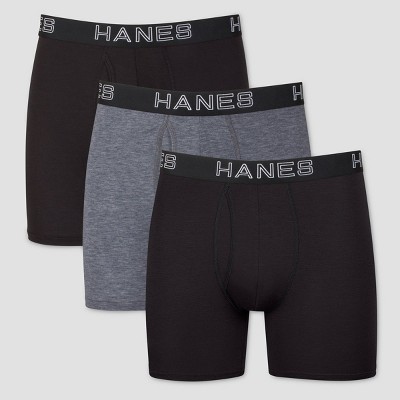 Mens 2 Pack Hanes Black Gray Boxer Briefs Underwear 100% Cotton S-XL 