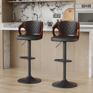 VECELO Swivel Bar Stools Height Adjustable Wooden Barstools, Set of 2 Seats - 1 of 4