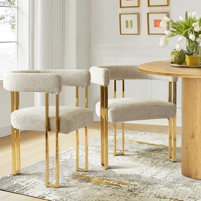 Upholstered Dining Chair Set Of 2,Chenille Dining Chair With Gold Metal Leg Morden Design For Kitchen  Dining Room Or Living Room-Tanpinhause
