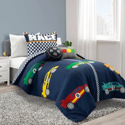 4pc Twin Kids Racing Cars Reversible Oversized Comforter Bedding