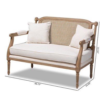 Elegant Ivory Cotton Blend Tufted Loveseat with Whitewashed Wood Frame
