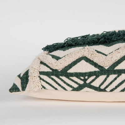 17" Green Cotton and Polyester Embroidered Lumbar Pillow