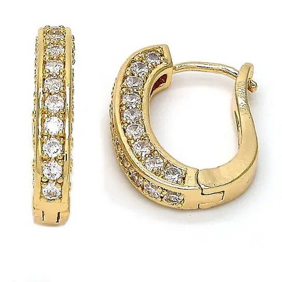 RMZ GOLD NYC Double Sided Gold Tone Huggie Hoop Earrings – Micro Pavé Crystals, Elegant Polished Finish