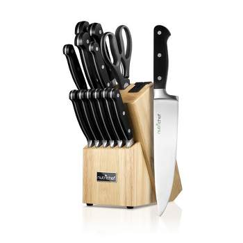 NutriChef 13-Piece German Stainless Steel Cutlery Set with Wood Block for Versatile Food Preparation