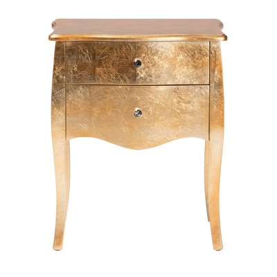 Gold Finished Wood 2-Drawer Nightstand with Faux Crystal Knobs