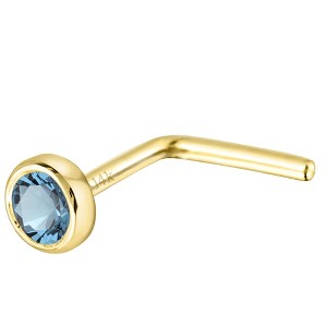 Jewelry Avalanche 22G 14K Gold Bezel-set Aquamarine L-shape Nose Stud - 1 of 3