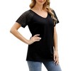 Womens Summer Tops Casual Short Sleeve V Neck T Shirts Loose Mesh Solid Color Patchwork Tunic Blouse Shirts - 2 of 4