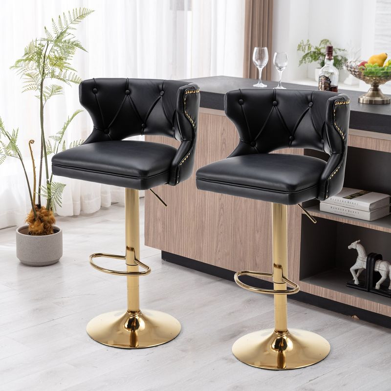 Set of 2 Upholstered  Swivel Bar Stools With Back and Footrest-ModernLuxe, 2 of 12