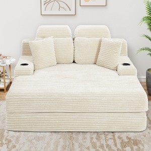 Dolonm 66.5 "Compressed Boneless Sofa Foldable sofa bed and floor bed Corduroy Double Recliner with Cup Holder, Cushion, Side Pocket - 1 of 4