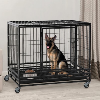 Large 48 Inch Black Rolling Steel Dog Crate