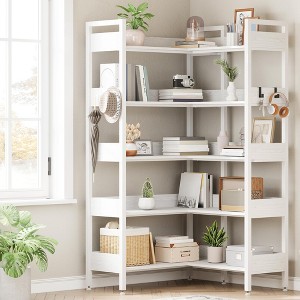 5-Tier Convertible Corner Bookshelf,Modern Industrial l-Shaped Display Shelf - 1 of 4