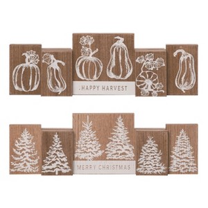 Transpac Wood 14.2 in. Brown Christmas Reversible Seasons Winter Decor - 1 of 3