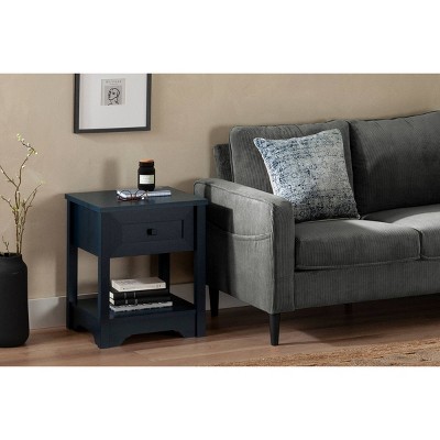 Navy Blue Rectangular Wood End Table with Storage