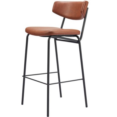 HomeRoots Set of Two 26" Brown And Black Faux Leather And Steel Counter Height Bar Chairs