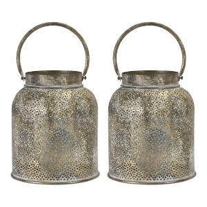 Punched Bronze Metal Candle Holder (Set of 2) - 1 of 3