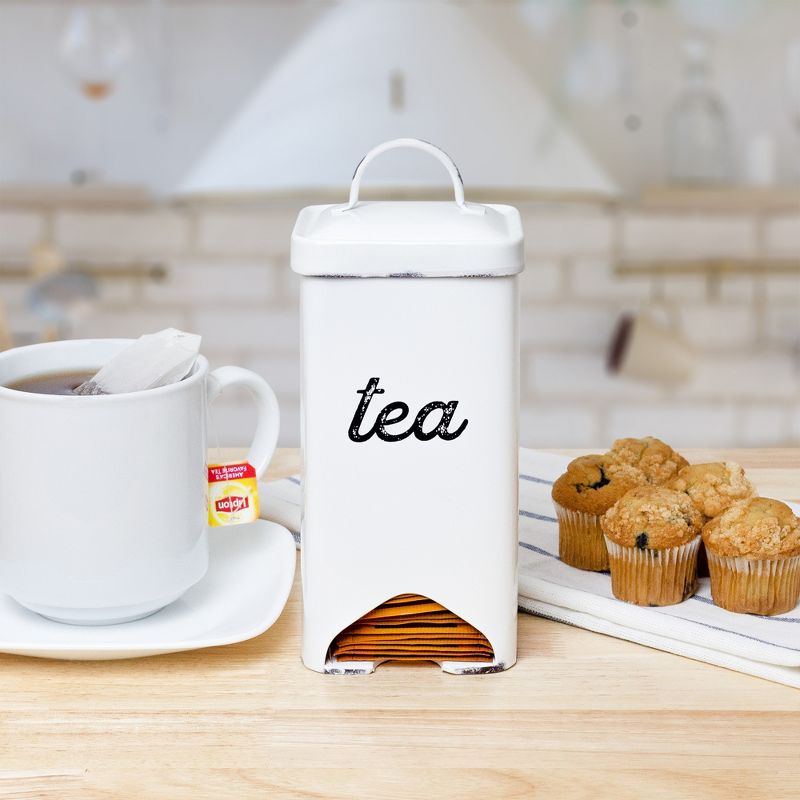 AuldHome Design Farmhouse Enamelware Tea Bag Holder; Enamelware Tea Bag Caddy Dispenser for Individual Sachets, 2 of 9