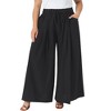 Women's Plus Size Adjustable Flowy Tie Knot High Waist Wide Leg Casual Work Palazzo Pants with Pockets - Agnes Orinda - 2 of 4