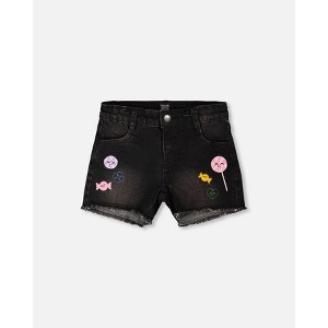 Deux par Deux Girl Jersey Shorts Black Printed Flowers - 3 Years