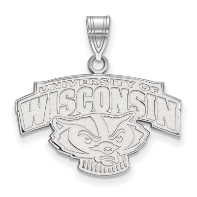 Black Bow Jewelry 14k White Gold Wisconsin Badgers NCAA Medium Pendant