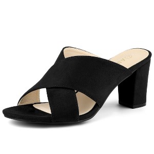 Allegra K Women's Opened Toe Crisscross Strap Block Heel Slide Sandals - 1 of 4