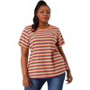 Agnes Orinda Women's Plus Size Ribbed Stripe Short Sleeve Round Neck Casual Tops - 4 of 4