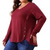 Agnes Orinda Women's Plus Size Long Sleeve V Neck Loose Fashion Buttons Tunic Blouse - 2 of 4