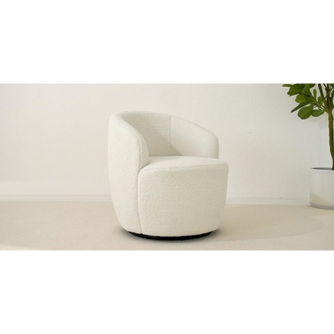 360 Swivel 25.60 Wide Soft Touch Modern Teddy Tiny Ivory White Upholstered Barrel Varity Chairs The Pop Maison