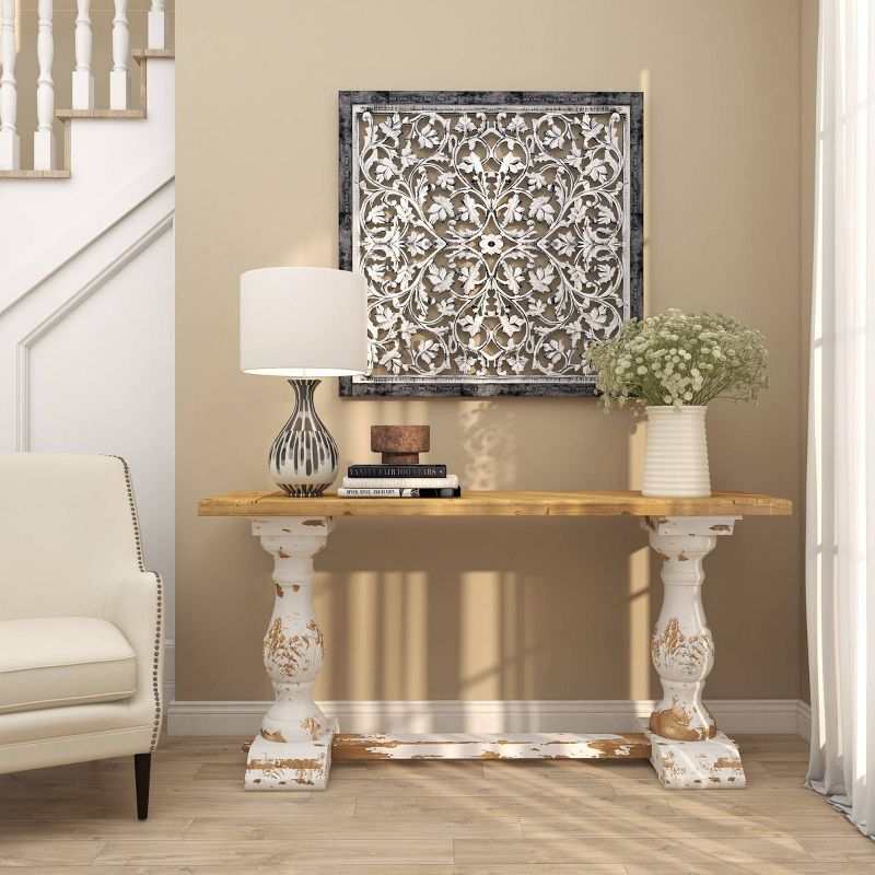 Mango Wood Floral Handmade Intricately Carved Arabesque Wall Decor - Olivia & May, 1 of 16