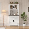 72" Farmhouse Coffee Bar Cabinet with Storage Drawers & Glass Doors, Buffet Sideboard for Kitchen or Dining Room, White - 3 of 4