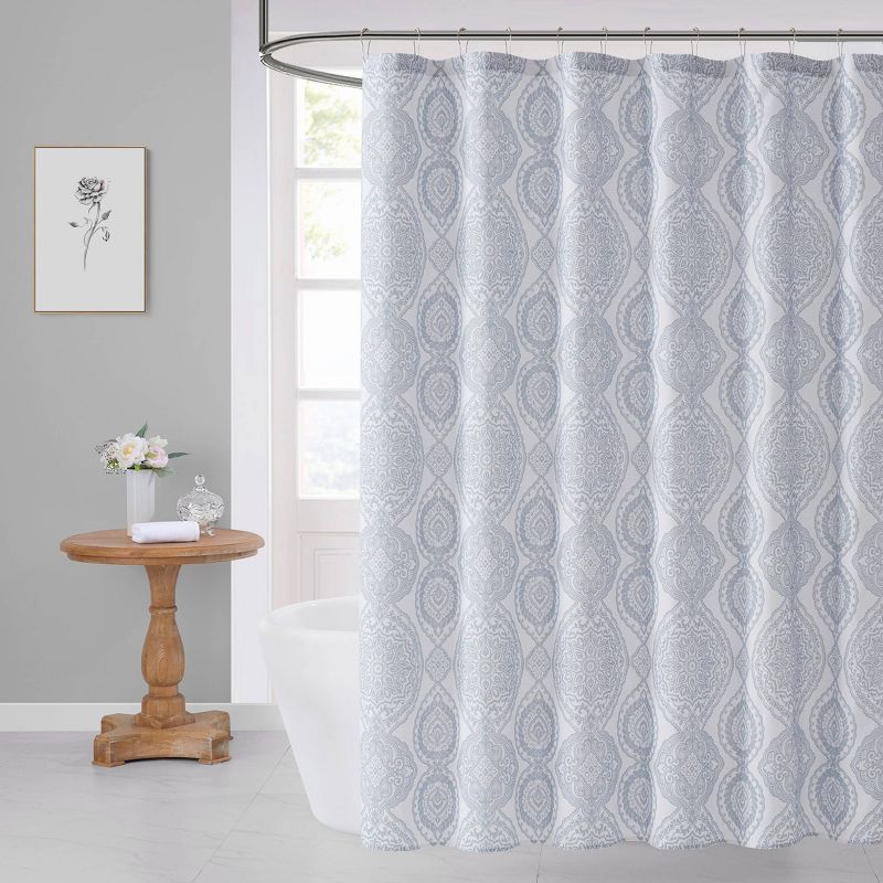 VCNY 72"x72" Chester Damask Cotton Rich Fabric Shower Curtain, 1 of 8