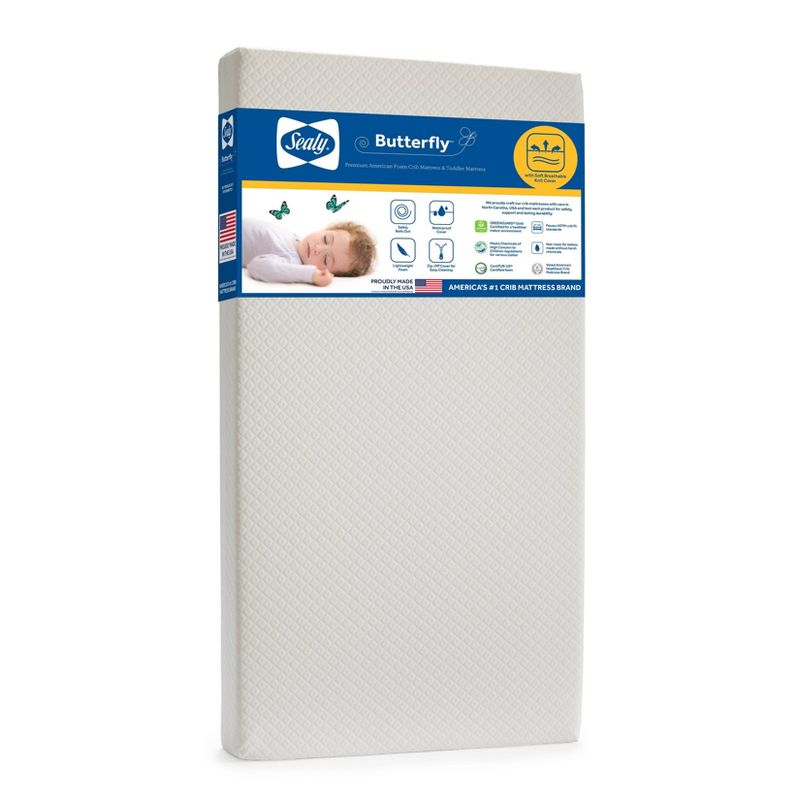 Sealy Butterfly Breathable Knit Crib and Toddler Mattress, 1 of 8