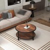 Round Coffee Table, Rustic Center Table with Storage Shelf, 2-Tier Wood Circle Coffee Table with Sturdy Roman Column Metal Legs - 2 of 4