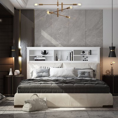 FUFU&GAGA Headboard With Storage Shelves & Remote Adjustable Light