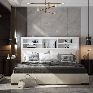 FUFU&GAGA Headboard With Storage Shelves & Remote Adjustable Light - 1 of 4