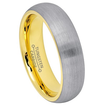 thumbnail image 2 of Brushed Tungsten Carbide Wedding Ring - 4mm Or 6mm Gold Plated Half Dome 2 of 5