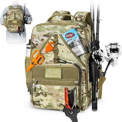 Fishing Tackle Backpack, With 2 Rod Holders,Fishing Gear and Equipment With Large Gear Storage