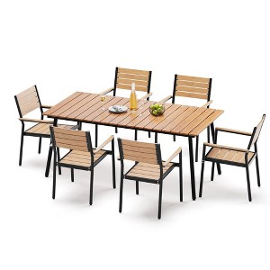 Crestlive Products Outdoor Dining Set Patio Dining Table Wooden-Like Top and Aluminum Frame Umbrella Hole - 1 of 4