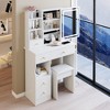 VYNXARIA 29.2" Small Size Left Drawer Desktop Vanity Table&Cushioned Stool,Hair dryer bracket,Extra Sliding Mirror,White - 3 of 4