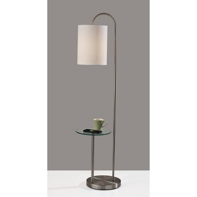 Amira 64" Brushed Steel Floor Lamp with Shelf and White Shade