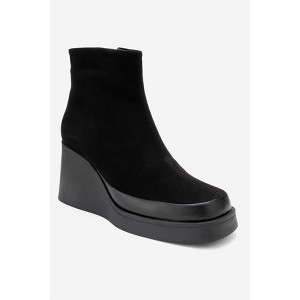Livia - Black Suede Leather Wedge Boot (Women) black suede 6 Forever & Always Shoes US - 1 of 4